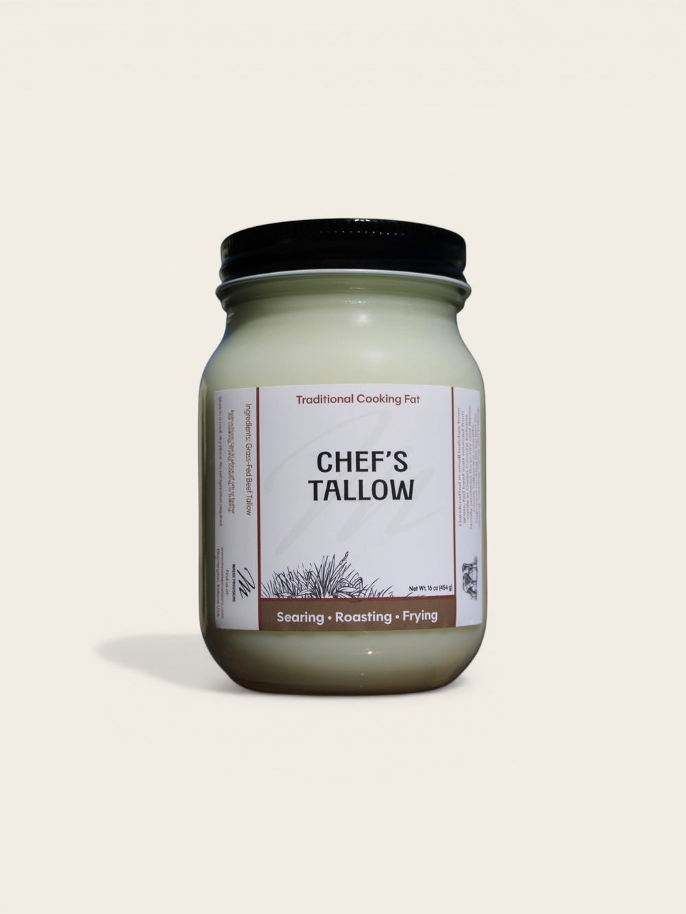 Chef’s Tallow from Massie Provisions, shown in a jar with a rustic label, ready for cooking or baking use.